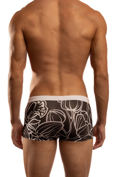 Jack Adams Bali Swim Trunk in black & white flower (back view) - premium,  fashionable and fun swimsuits, swim briefs, swim trunks and swim bikinis