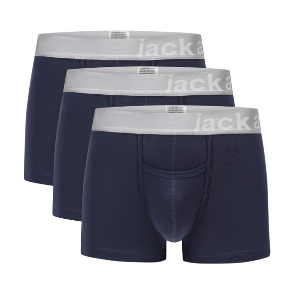Jack Adams Zen Modal Trunk - 3 Pack - baritone blue (flat lay view) - men's sexy, premium, functional underwear, jockstraps and thongs.