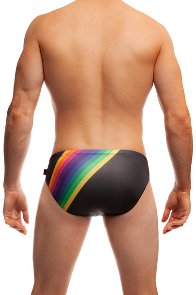 Jack Adams Rainbow Swim Brief in black  (back view) - premium,  fashionable and fun swimsuits, swim briefs, swim trunks and swim bikinis 