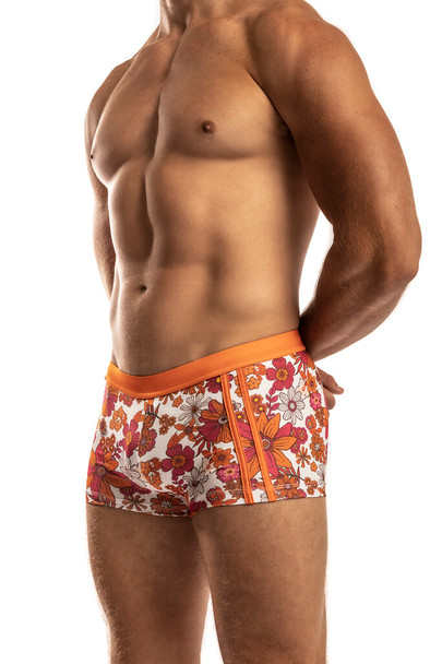 Jack Adams Bali Swim Trunk in flower power - orange (profile view) - premium,  fashionable and fun swimsuits, swim briefs, swim trunks and swim bikinis