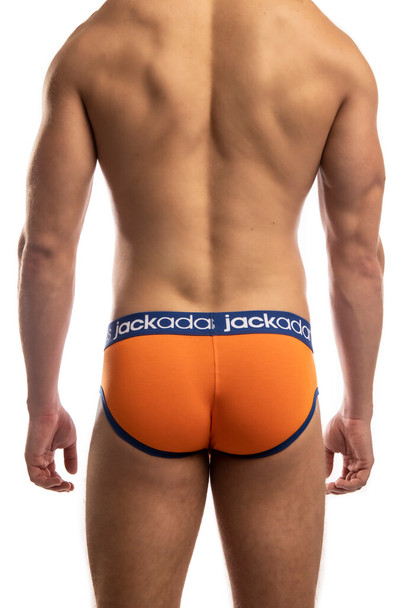 Jack Adams Icon Cool Modal Brief in orange (back view) - men's sexy, premium, functional underwear, jockstraps and thongs.