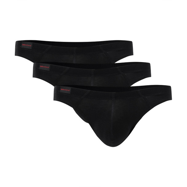 Jack Adams Modal Bikini Thong - 3 Pack - in black pack (flat lay) - men's sexy, premium, functional underwear, jockstraps and thongs.