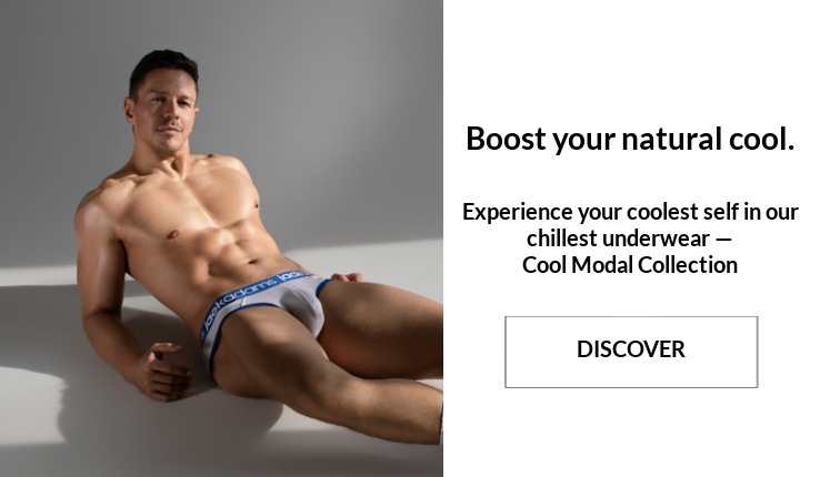 Boost your natural cool.  Image:  Modal wearing a pair of Icon Cool Modal Briefs in white.