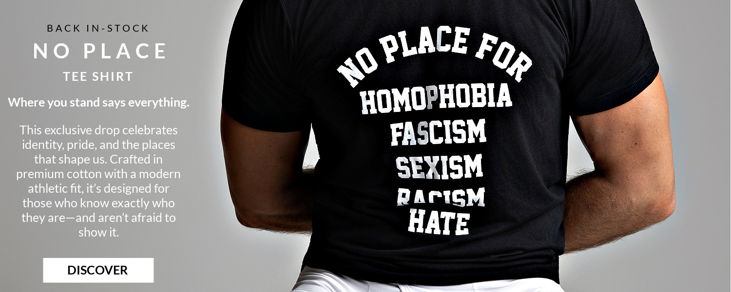 Back in stock. No Place T-Shirt. Where you stand says everything. Model wearing a black Jack Adams No Place For T-Shirt , front view.