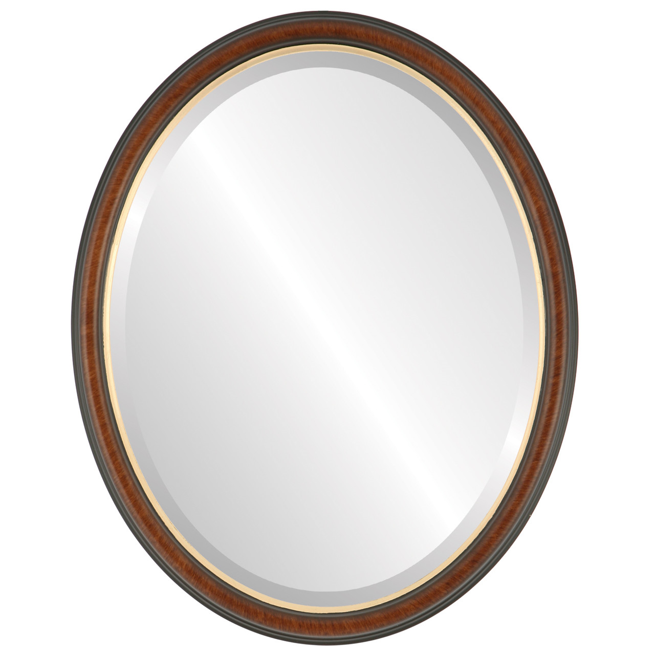 Hamilton Oval framed mirror Vintage Walnut with Gold Lip