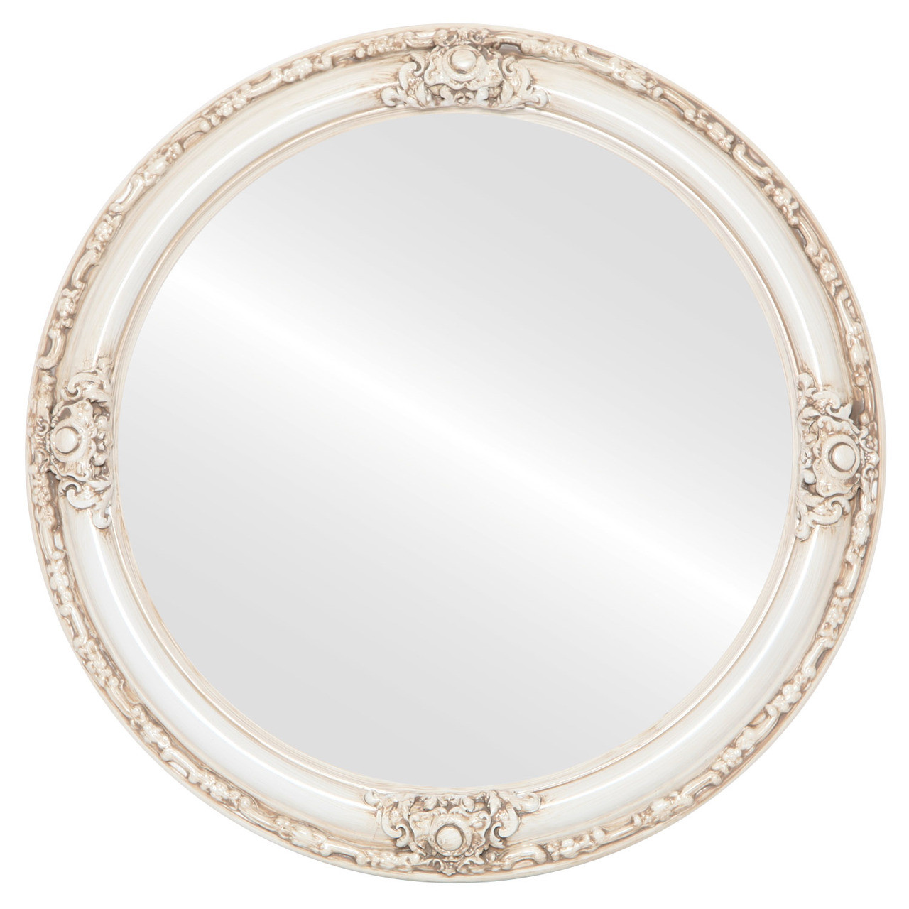 Jefferson Round framed mirror Ant Wht |Victorian Frames