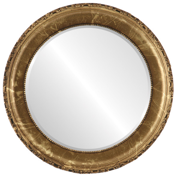 Kensington Beveled Round Mirror Frame in Champagne Gold