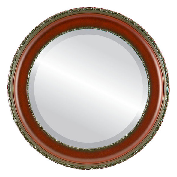 Kensington Beveled Round Mirror Frame in Rosewood