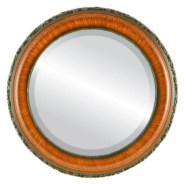 Kensington Beveled Round Mirror Frame in Vintage Walnut