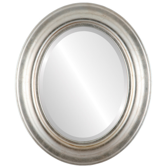 Lancaster Beveled Oval Mirror Frame in Silver Leaf with Brown Antique
