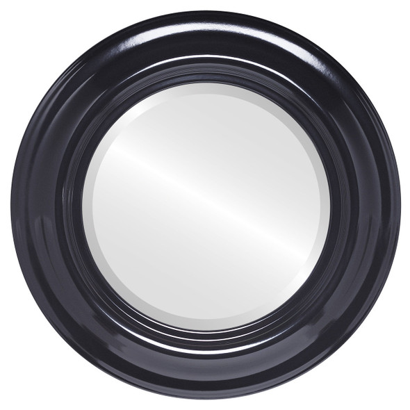 Lancaster Beveled Round Mirror Frame in Gloss Black