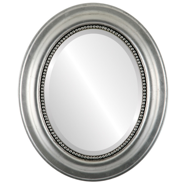 Heritage Beveled Oval Mirror Frame in Silver Leaf with Black Antique