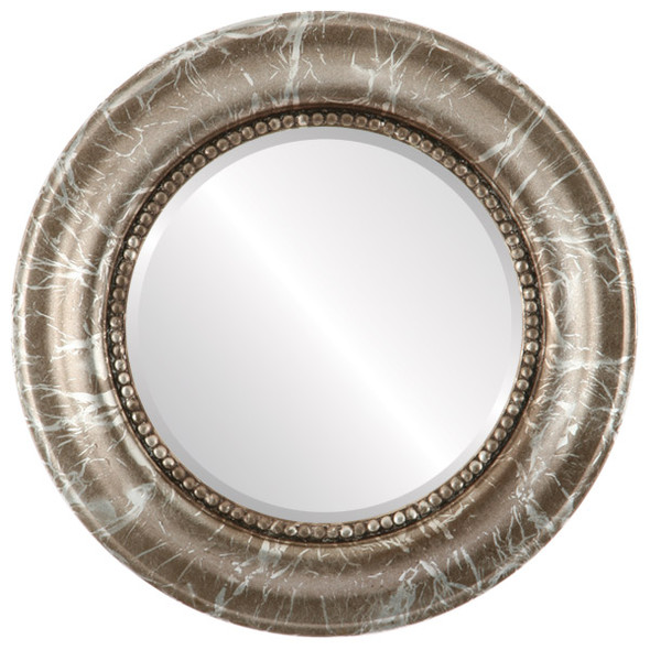 Heritage Beveled Round Mirror Frame in Champagne Silver