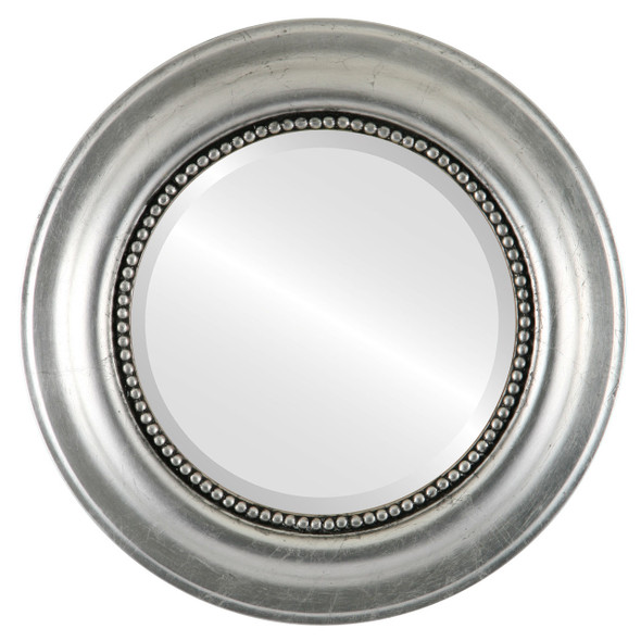 Heritage Beveled Round Mirror Frame in Silver Leaf with Black Antique