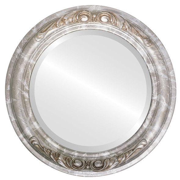 Florence Beveled Round Mirror Frame in Champagne Silver