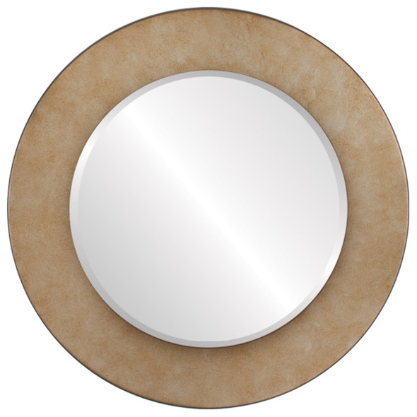 Cafe Beveled Round Mirror Frame in Burnished Silver