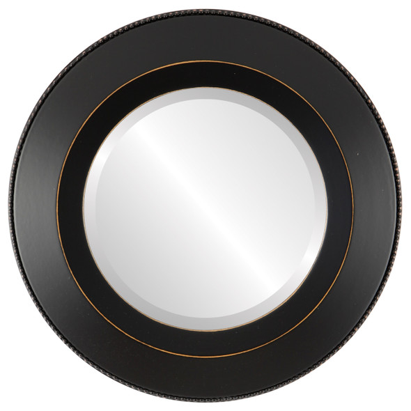 Lombardia Beveled Round Mirror Frame in Rubbed Black