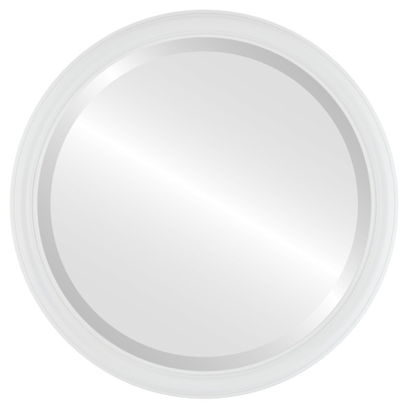 Saratoga Beveled Round Mirror Frame in Linen White