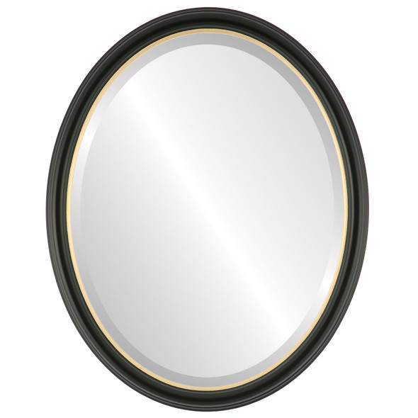 Hamilton Beveled Oval Mirror Frame in Matte Black with Gold Lip