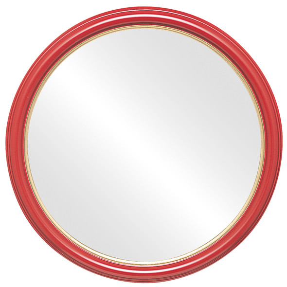 Hamilton Flat Round Mirror Frame in Holiday Red with Gold Lip