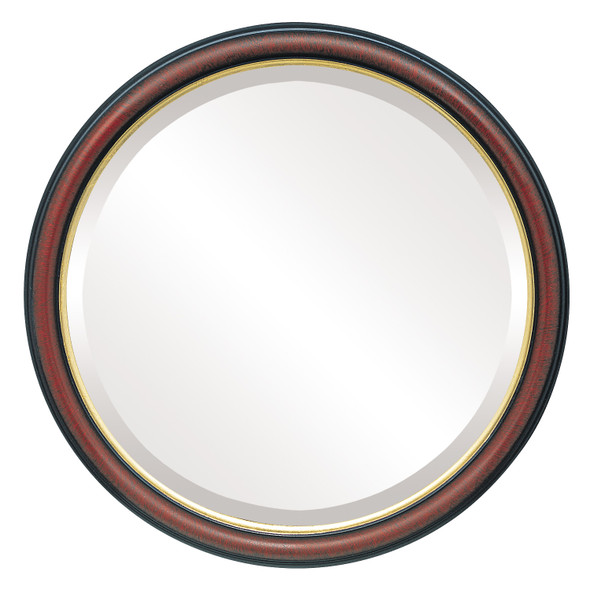 Hamilton Beveled Round Mirror Frame in Vintage Cherry with Gold Lip