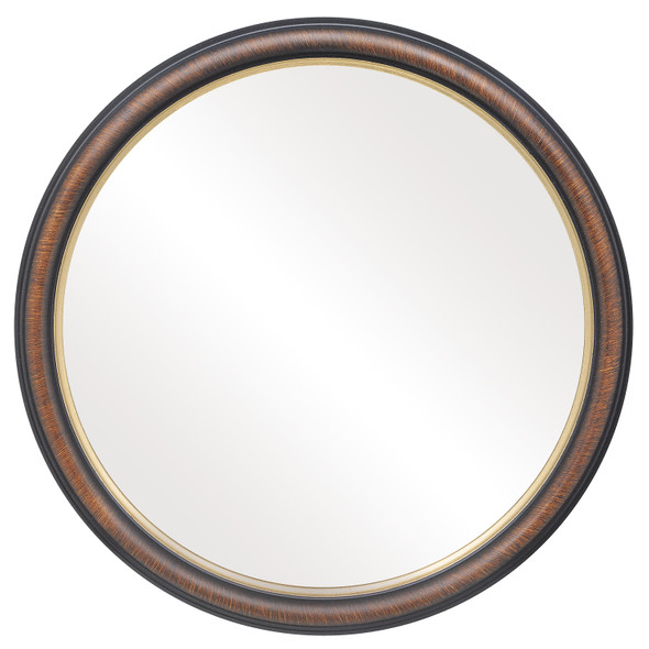 Hamilton Flat Round Mirror Frame in Vintage Walnut with Gold Lip