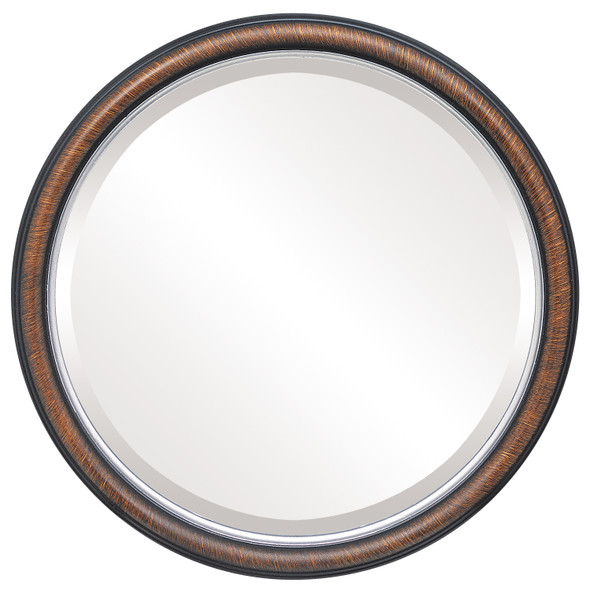 Hamilton Beveled Round Mirror Frame in Vintage Walnut with Silver Lip