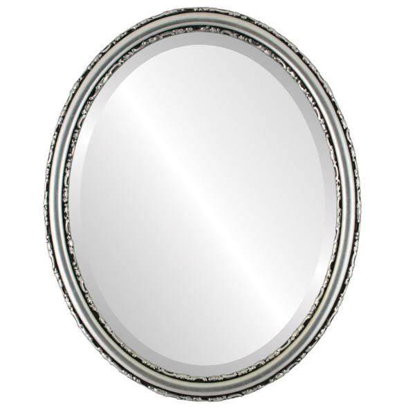 Virginia Beveled Oval Mirror Frame in Silver Leaf with Black Antique