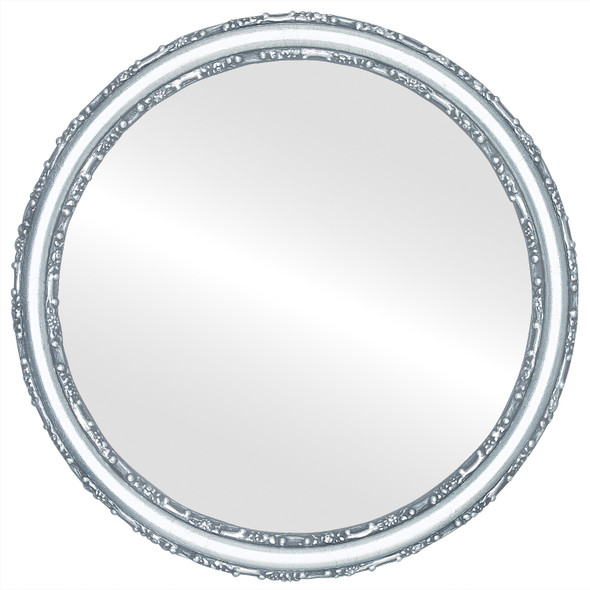 Virginia Flat Round Mirror Frame in Silver Leaf with Black Antique