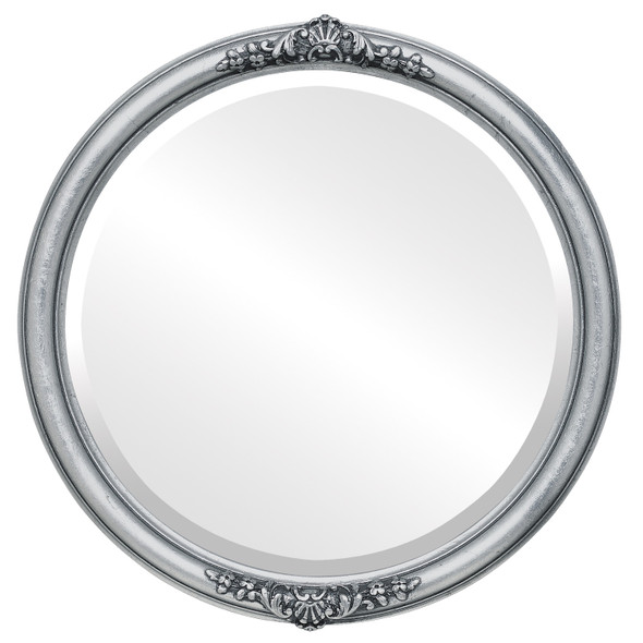 Contessa Beveled Round Mirror Frame in Silver Leaf with Black Antique
