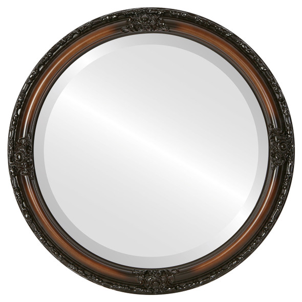 Jefferson Beveled Round Mirror Frame in Walnut