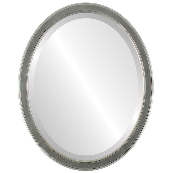 Toronto Beveled Oval Mirror Frame in Silver Leaf with Black Antique