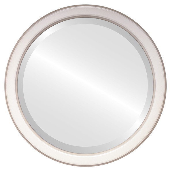 Toronto Beveled Round Mirror Frame in Taupe