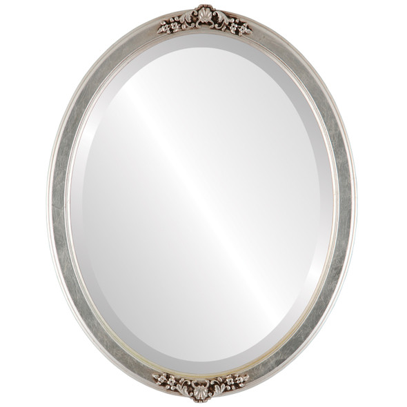Athena Beveled Oval Mirror Frame in Silver Leaf with Brown Antique