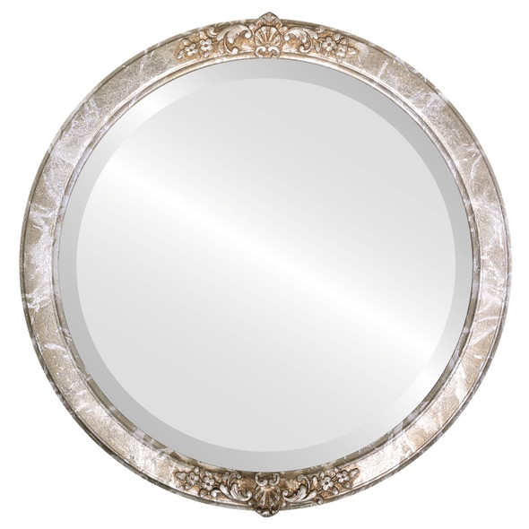 Athena Beveled Round Mirror Frame in Champagne Silver