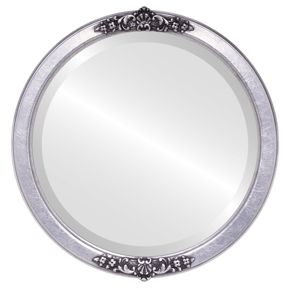 Athena Beveled Round Mirror Frame in Silver Leaf with Black Antique