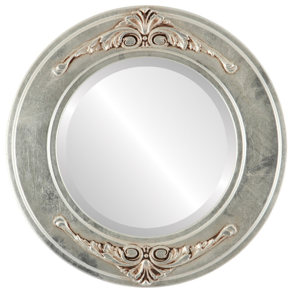 Ramino Beveled Round Mirror Frame in Silver Leaf with Brown Antique