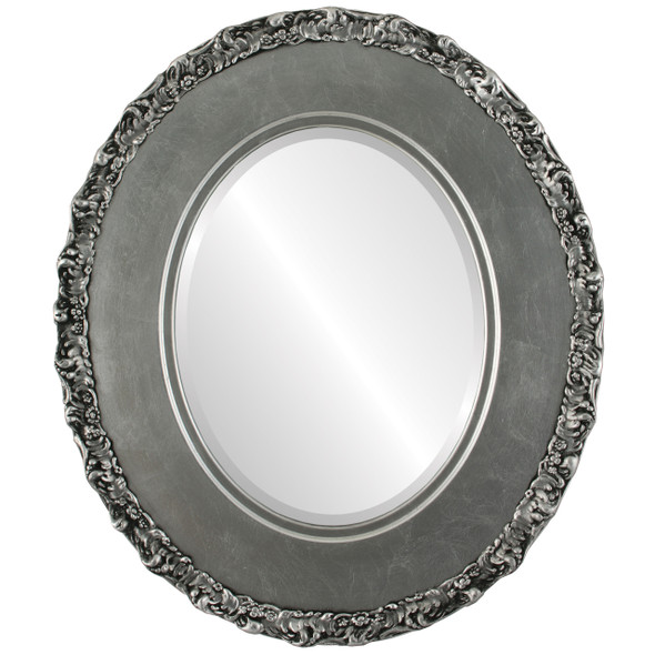 Williamsburg Beveled Oval Mirror Frame in Silver Leaf with Black Antique