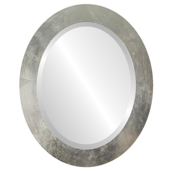 Soho Beveled Oval Mirror Frame in Silver Leaf with Brown Antique