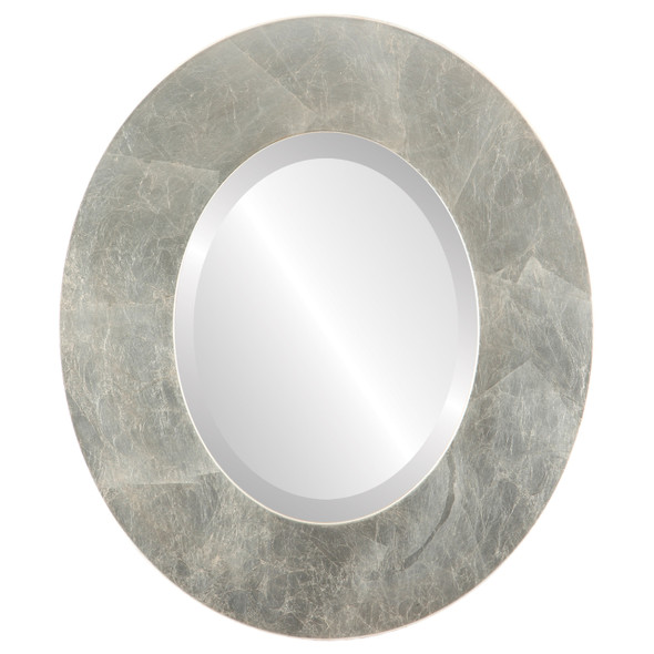 Tribeca Beveled Oval Mirror Frame in Silver Leaf with Brown Antique