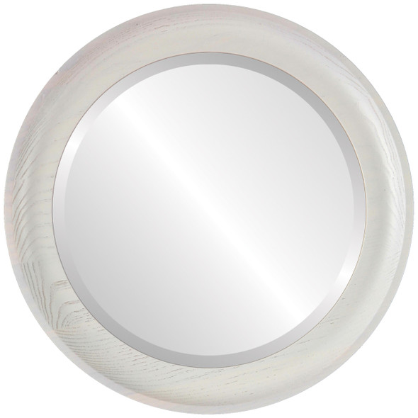 Vancouver Beveled Round Mirror Frame in Country White