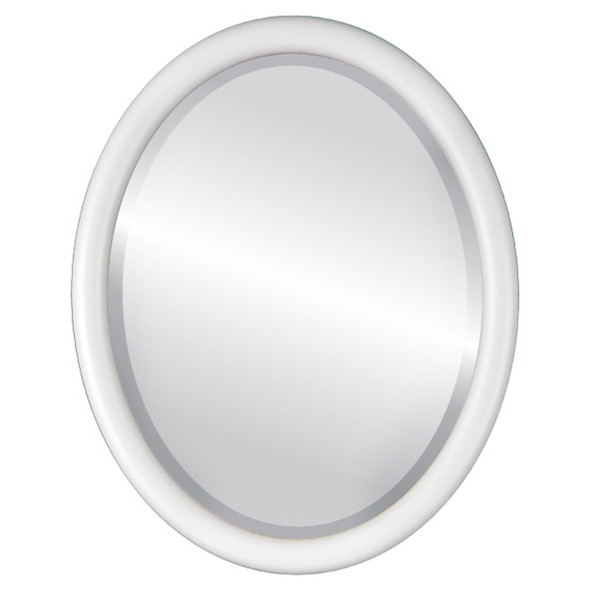 Pasadena Beveled Oval Mirror Frame in Linen White