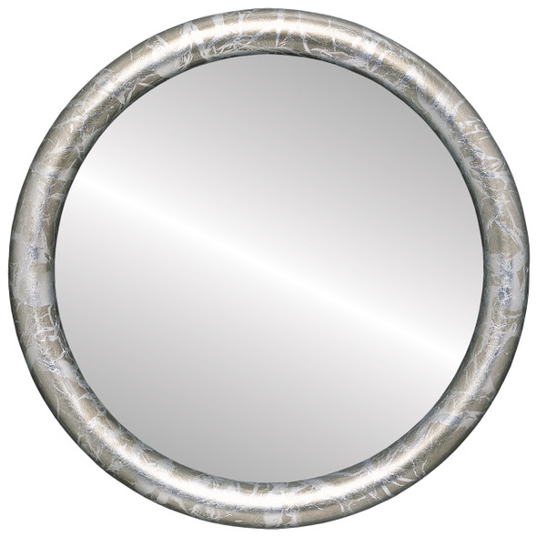 Pasadena Flat Round Mirror Frame in Champagne Silver