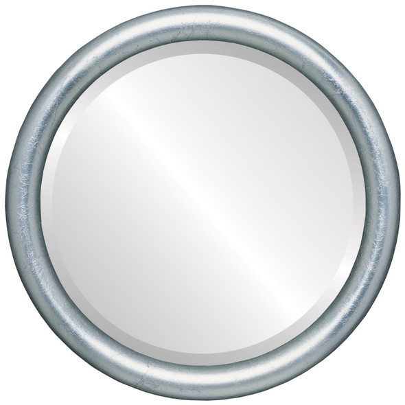 Pasadena Beveled Round Mirror Frame in Silver Leaf with Black Antique