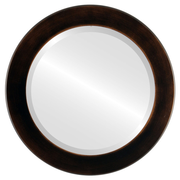 Cafe Beveled Round Mirror Frame in Rubbed Bronze