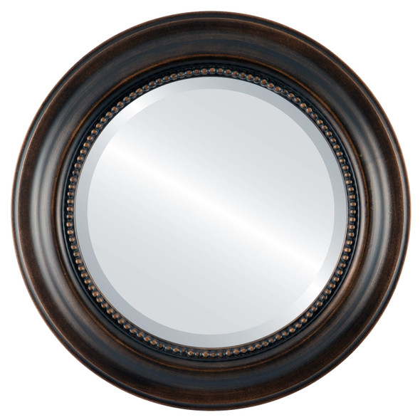 Heritage Beveled Round Mirror Frame in Rubbed Bronze