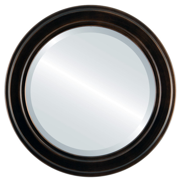 Wright Beveled Round Mirror Frame in Rubbed Bronze