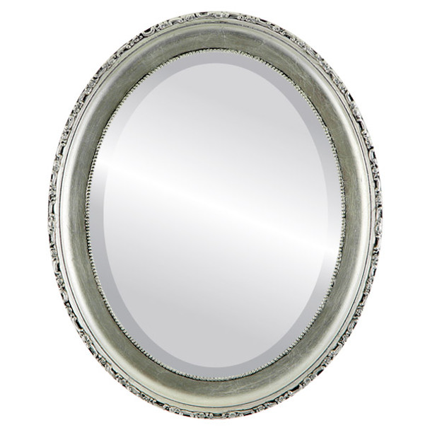 Kensington Beveled Oval Mirror Frame in Silver Leaf with Black Antique