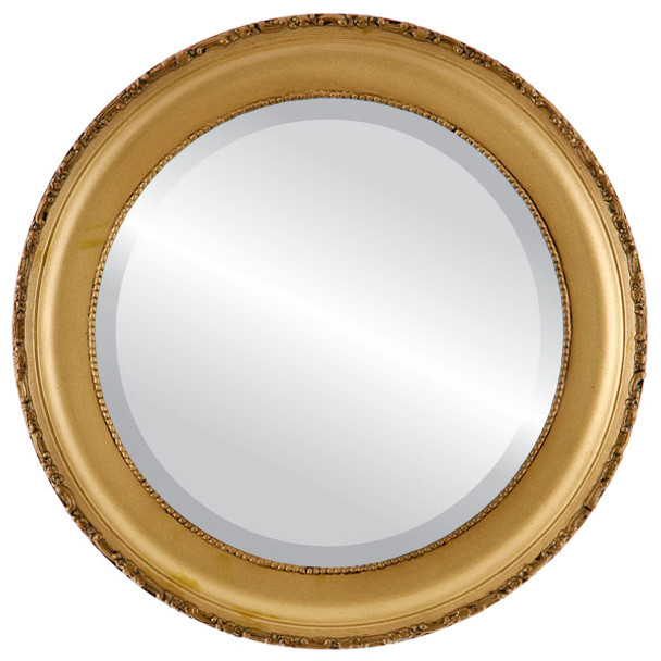 Kensington Beveled Round Mirror Frame in Desert Gold