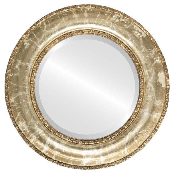 Somerset Beveled Round Mirror Frame in Champagne Silver